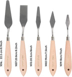 CONDA Artist Palette Knife Set - 5 Pieces Painting Knives for Acrylic, Flexible Stainless Steel Spatula Pallet knife for Mixing Color, Spreading, Applying Oil Paint on Canvases, Wood Handles