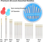 Eketirry Premium Hand Sewing Needles，1 Pack 30-Count Assorted Needles for Sewing Repair, 6 Different Sizes Sewing Needles with 2 Threaders (Blue, 1)