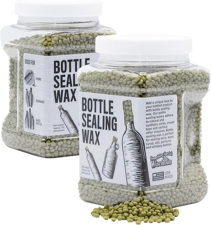 Blended Waxes, Inc. Bottle Sealing Wax, Pastille Wax Seal Beads For Wine, Beer, and Liquor Bottle Sealing, Seals Between 25-30 Bottles, 1 lb, Olive Green