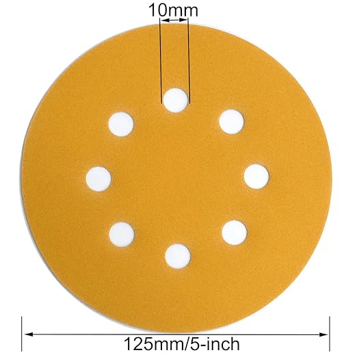 5-Inch 8-Hole Hook and Loop Sanding Discs 400-Grit Random Orbit Sandpaper, 50-Pack