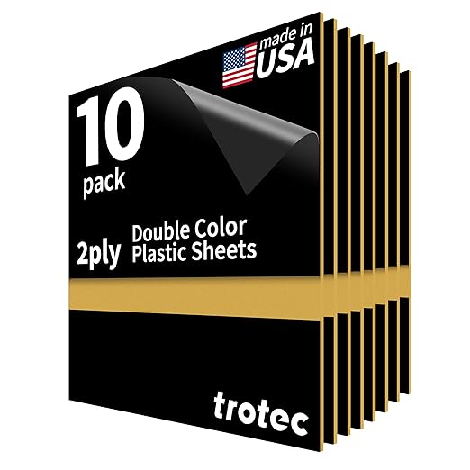Trotec TroLase | 8"x12"x1/16", 10 Pcs | Black/Gold | 2 Ply | Modified Acrylic | Laser Engraving Double Color Plastic Sheet | Engraving Blanks for Laser, Saw, Guillotine | Made in USA