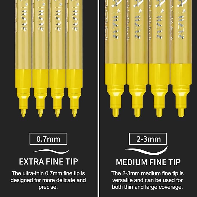 SFAIH Acrylic Gold Paint Pens - 8 Pack 2-3MM Medium Tip & 0.7MM Extra Fine Gold Markers Permanent for Rock, Wood, Metal, Fabric, Plastic, Glass, Ceramic, Diy Crafts, Large Ink Capacity, High Coverage