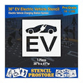 Pavement Stencils - 36 in - Electric Vehicle Silhouette with Plug and EV Letters - 35'' x 41'' x 1/8" (128 mil) - Pro-Grade