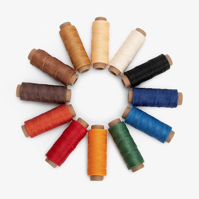 WUTA Leather Waxed Thread Round Polyester Sewing Threads Leather Craft Hand Stitching Line DIY Bracelet Thread Repair Work Cord with 12 Pcs Needles and Storage Bag (0.65mm)