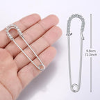 Housweety 10 Silver Tone Rhinestone Safety Pins Brooches 6.5x1.8cm