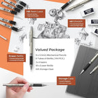 Nicpro 0.5 mm Art Mechanical Pencils Set in Gift Case, 6 PCS Metal Drafting Pencil 0.5mm with 6 Tube HB Lead Refills & 18 PCS Eraser Refills for Adults, Children, Artist Writing, Drawing, Sketching