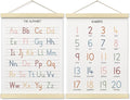 BONETAT Numbers alphabet poster for Nursery Toddlers,Correct Letter Formation on Line Paper, Play Room Wall Decor,ABC Wall Chart,Preschool Homeschool Decor Kids Wall Decor,Wooden Alphabet Banner-A04