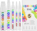 IJIANG Window Chalk Markers Pens, White Liquid Chalk Marker 5 Nib Sizes for Car Windows Glass Mirror Blackboard Signs, Erasable, Dust-Free, Non-Toxic