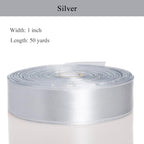 1 Inch Silver Solid Satin Ribbon, 50 Yards Craft Fabric Ribbon for Gift Wrapping Floral Bouquets Wedding Party Decoration