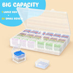 Mathtoxyz Extra Large Bead Organizer, 122 PCS Small Plastic Craft Storage Box with Hinged Lid and Labels Clear Bead Organizers and Storage Boxes for Jewelry, Diamonds, Bracelet Making DIY