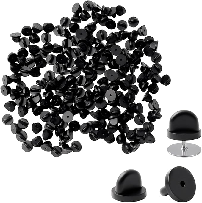 200 Pcs Black Rubber Pin Backs, Enamel Pin Backs, PVC Rubber Lapel Pin Backs, Secure Pin Backings for Replacement Uniform Enamel Pins