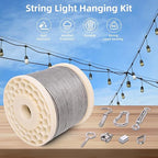 300FT 1/8" Wire Rope Kit, Vinyl Coated 304 Stainless Steel Wire Cable, 7x7 Strands 920LBS Breaking Strength, M5 Turnbuckle, String Light Hanging Kit for Outdoor, Garden, Clothesline