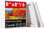 ESRICH Stretched Canvas, 6 Pack 8x8, Primed Acid-Free, Wood Framed Blank Canvas, Art Canvases for Beginners, Artists, Used for Oil, Acrylic Paint, Pouring Painting