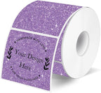 Square Thermal Labels Stickers 2" x 2", Holographic Purple Thermal Stickers Labels, Glitter Self-Adhesive Direct Thermal Label for Small Business- Perforation Line Design