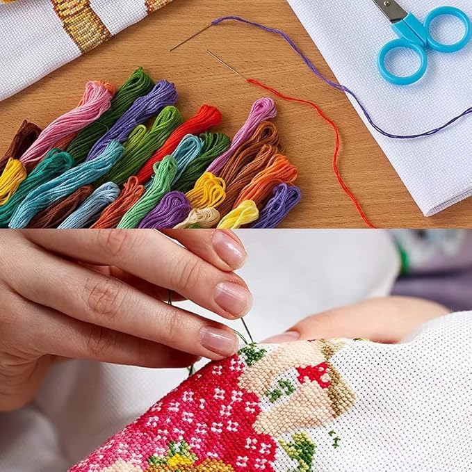 CROSSDECOR Stamped Cross Stitch Kits Beginners Full Range of Crossstitching Preprinted Pattern for Kids or Adults, DIY Needlepoint Embroidery Craft 11CT 3 Strands-9.5×13.8 inch，Elegant Lady