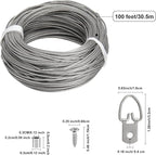 Picture Hanging Wire Kit, 100 FT Braided Hanging Wire, 60pcs D Ring Picture Hangers , 60pcs Aluminum Crimping Loop Sleeve, 60pcs Screws, for Hanging Pictures Painting Hanging Kit Photo Frames