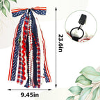 Large Patriotic Star Ribbon Bow for Wreath, Red White Buffalo Plaid Fabric Ribbons Set Assorted Lace Ribbon 4th of July Clip-On Wreath Sash Ribbons Bundle for Patriotic Indoor Outdoor Decor