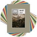 Mat Board Center, Pack of 20, Mixed Colors 8x10 Picture Mats Matting with White Core Bevel Cut for 5x7 Pictures