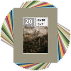 Mat Board Center, Pack of 20, Mixed Colors 8x10 Picture Mats Matting with White Core Bevel Cut for 5x7 Pictures