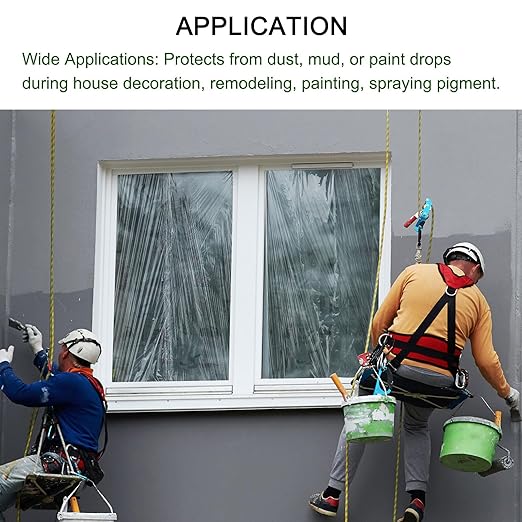 uxcell Pre-Taped Masking Film, 3ft x 82ft Plastic Paint Drop Cloth with Medium-Tack Painters Tape for Painting Spraying Protection Blue Film 3Pcs