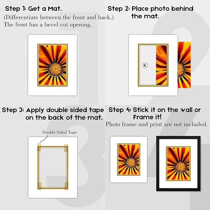Golden State Art, 11x14 Double Mats for 8x10 - for Photos, Pictures, Frames - Acid-Free, 5 Pack, Off White Over Old Gold