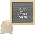PATIKIL Felt Letter Board, 10x10Inches Gray Wooden Changeable Message Board with Storage Bag Stand for Kitchen Menu Classroom Farmhouse Decor Notes, White Bronze Letter