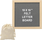 PATIKIL Felt Letter Board, 10x10Inches Gray Wooden Changeable Message Board with Storage Bag Stand for Kitchen Menu Classroom Farmhouse Decor Notes, White Letter