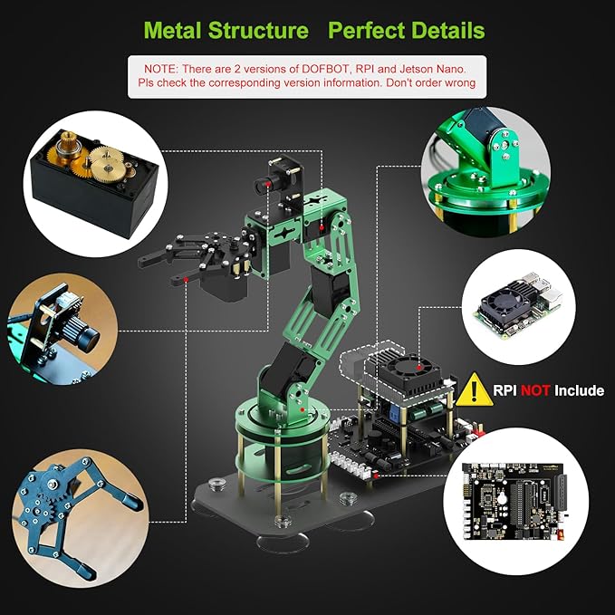 Yahboom Robot Arm Kit 6DOF for Raspberry Pi 5 AI Programmable Electronic DIY Robot Hand Building with Camera for Adults ROS Open Source (RPI-DOFBOT-Pi 5-8GB)