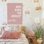 Girls Room Decor for Nursery Decor Linen Canvas Banner,Pink Who Runs The World Girl,Inspirational Wall Hanging Flag Banner for Baby Kids Girl Bedroom Dorm 18x25 Inch