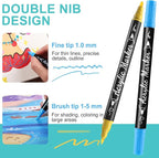 12 Colors Acrylic Paint Markers, Waterproof Dual Tip Acrylic Paint Pens with Brush and Fine Tip, Markers Set for Paper, Rock, Wood, Canvas, Glass, Ceramic and DIY Crafts Making Art Supplies