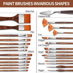 29 pcs Paint Brush Set,GETHPEN Acrylic Paint Brushes,Artist Series with Wide Flat,Round, Filbert, Flat, Fan,Angle,Dagger,Cat Tongue,Detail Brush,Rigger for Oil,Acrylic Canvas Paintings,Face Painting