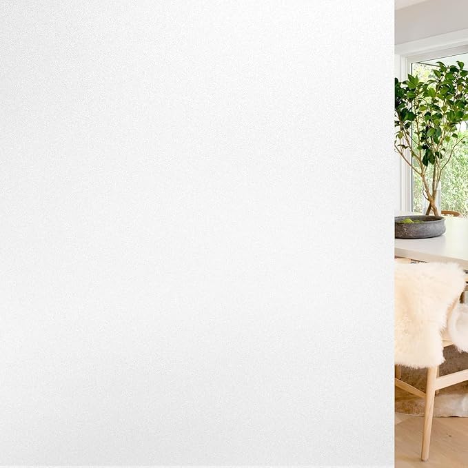 rabbitgoo Window Privacy Film, Non-Adhesive Frosted Glass Window Film for Bathroom, Static Cling Heat Blocking Stickers for Home Indoor Opaque Frosting Coverings House Tint, Matte White 17.5" x 118.1"
