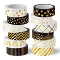 Whaline 12 Rolls Gold Foil Pattern Washi Tape Heart Dot Stripe Rainbow Masking Tape Set Decorative Wrapping Paper Tapes for Scrapbook Journal DIY Art Crafts