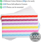 50 Sheets Self Adhesive Photo Corners - Hold 1275 Photos - 6 Colors 5100 pcs Photo Mounting Corner Stickers for Polaroid, Instax Foto of DIY Picture Scrapbook and Recollections Photo Album