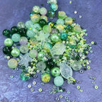 Assorted Glass Resin Beads Multi Size Colors Smooth Cracked Gravel Millet Spacer Beads for Bracelets Necklace Earring DIY Jewelry Making Craft(Xizi Green Series)