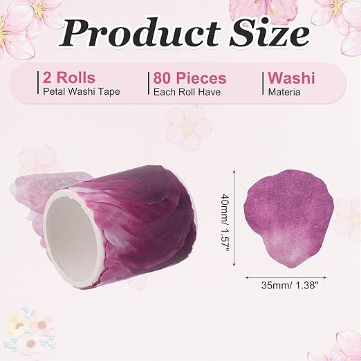 uxcell 2 Rolls Petal Washi Tape, 80 Pieces Floral Decorative Tape Colored Masking Tapes Crafting Supplies for DIY Crafts, Gift Wrapping, Scrapbook, Party Decorations, Large Purple