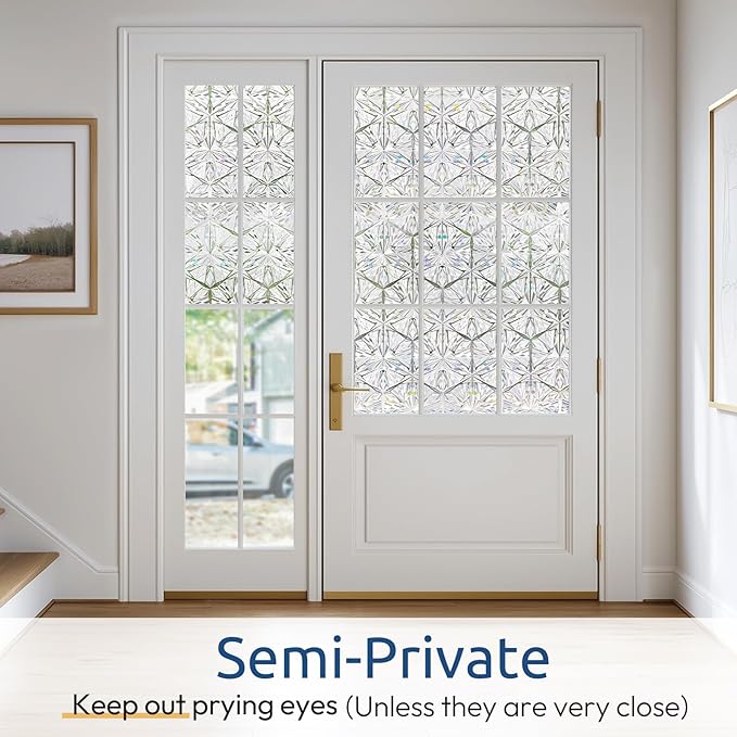 rabbitgoo Window Privacy Film Stained Glass Window Film, Decorative Stickers Removable UV Sun Blocking Clings Door Coverings, Diamond Pattern, 35.4 x 78.7 inches