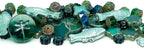 2.1oz (60g) of Glass Focal Bead Mix with Flowers, Table-Cut and fire Polish Czech Beads, PG Green