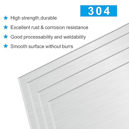 4PCS 6”x12”x1/32” 304 Stainless Steel Sheets Plate 304 Metal Stainless Steel Sheet Strip Plate (Brushed Finish) for Industry Machinery, DIY Engineer, Decoration(304)