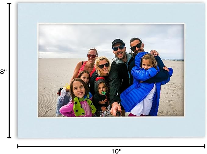 8x10 Mat Bevel Cut for 5x8 Photos - Acid Free Baby Blue Precut Matboard With Backing Board and Crystal Clear, Self Seal Photo Mat Bag - For Pictures, Photos, Framing - 4-ply Thickness
