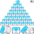 SATINIOR 36 Pieces Plastic Jars with Lids Round Leak Proof Airtight Container Cosmetic Small Empty Jars for Lotions Ointments Travel Toiletries Creams Make up Storage(1 oz,Blue)