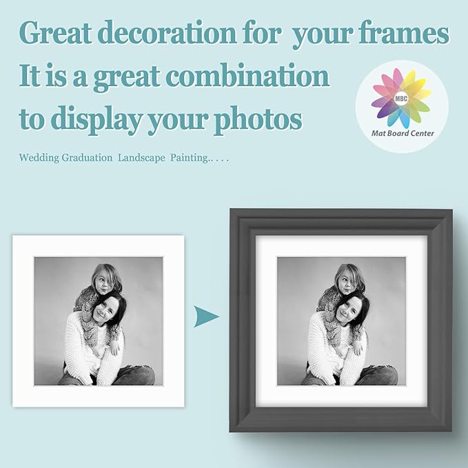 MBC Mat Board Center, 5 Pack 10x10 for 8x8 White Picture Mats Frame Mattes, Bevel Cut, Acid Free, 4-ply Thickness