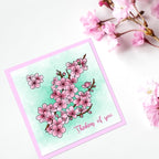 ORIGACH Realistic Winter Plum Blossom Stamps and Dies and Layering Coloring Stencil Set, Silicone Stamps Metal Die Cut and Flower Stencil Template for Card Making Scrapbooking DIY Crafting