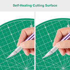 Headley Tools 13"x13" Round Rotating Cutting Mat, Self Healing Mat with 360-Degree Rotation & Anti-Slip Base, Sewing Board Cutting Mat Perfect for Fabric Quilting Leather Hobby Project, Green
