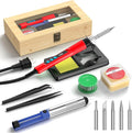 Soldering Iron Kit, 190W Soldering Gun, 110V LED Solder Kit for Electronics, Adjustable Temperature 356-932℉, Includes Solder Wire, Sucker, Tips, Stand, Tweezers, Paste and Solid Wood Box, Red