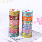 12 Rolls Vintage Washi Tape Set, Gold Foil Decorative Masking Tape for Scrapbooking, Bullet Journal, Planner, DIY Crafts, Gift Wrapping