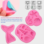 SAKOLLA Mermaid Theme Silicone Fondant Mold - Mermaid Tail Seashell Starfish Hippocampus Conch Silicone Mold for Under The Sea Cake Decoration, Gum Paste, Polymer Clay, Cupcake Decor, Sugar Craft