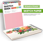 Soucolor Cute Sketchbook 9" x 12" for Women, 1-Pack 100 Sheets Spiral Notebook Drawing Pad for Girls, Pastel Girls' School Art Supplies for Beginner Artists, Arts and Crafts Gifts Set for Kids Adults