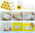 Seajan 9 Roll Painters Plastic with Tape Pre Taped Masking Film for Painting Automotive Paint Adhesive Protective Film Masking Tape Roll Plastic Painting Covering (White,5 x 65 Ft)