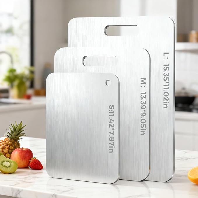 Tavano Titanium Cutting Board,Titanium Cutting Boards for Kitchen,Double-side Available Cutting Board for Vegetables,Meat,Fruits,Easy to Store and Clean(L)